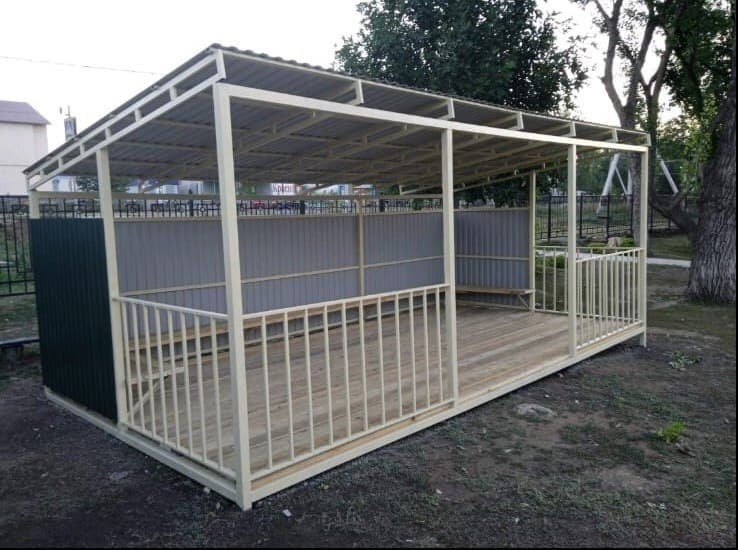 Веранда, Теневой навес для детского сада. Наш объект в Переволоцке