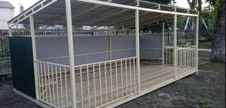 Веранда, Теневой навес для детского сада. Наш объект в Переволоцке